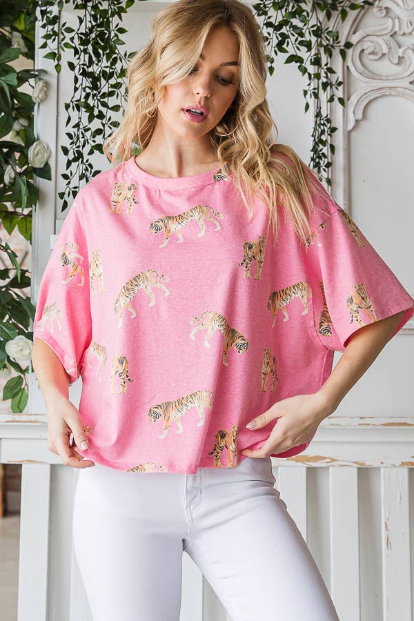 Tiger Print TriBlend Women's Knit Top: Vintage Fuchsia