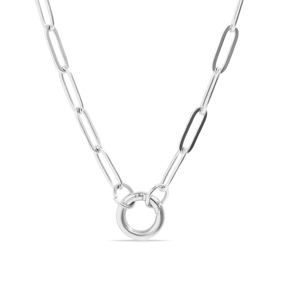 Stainless Steel Paperclip Carabiner Charm Holder Necklace: Gold / 16"+2" WJW