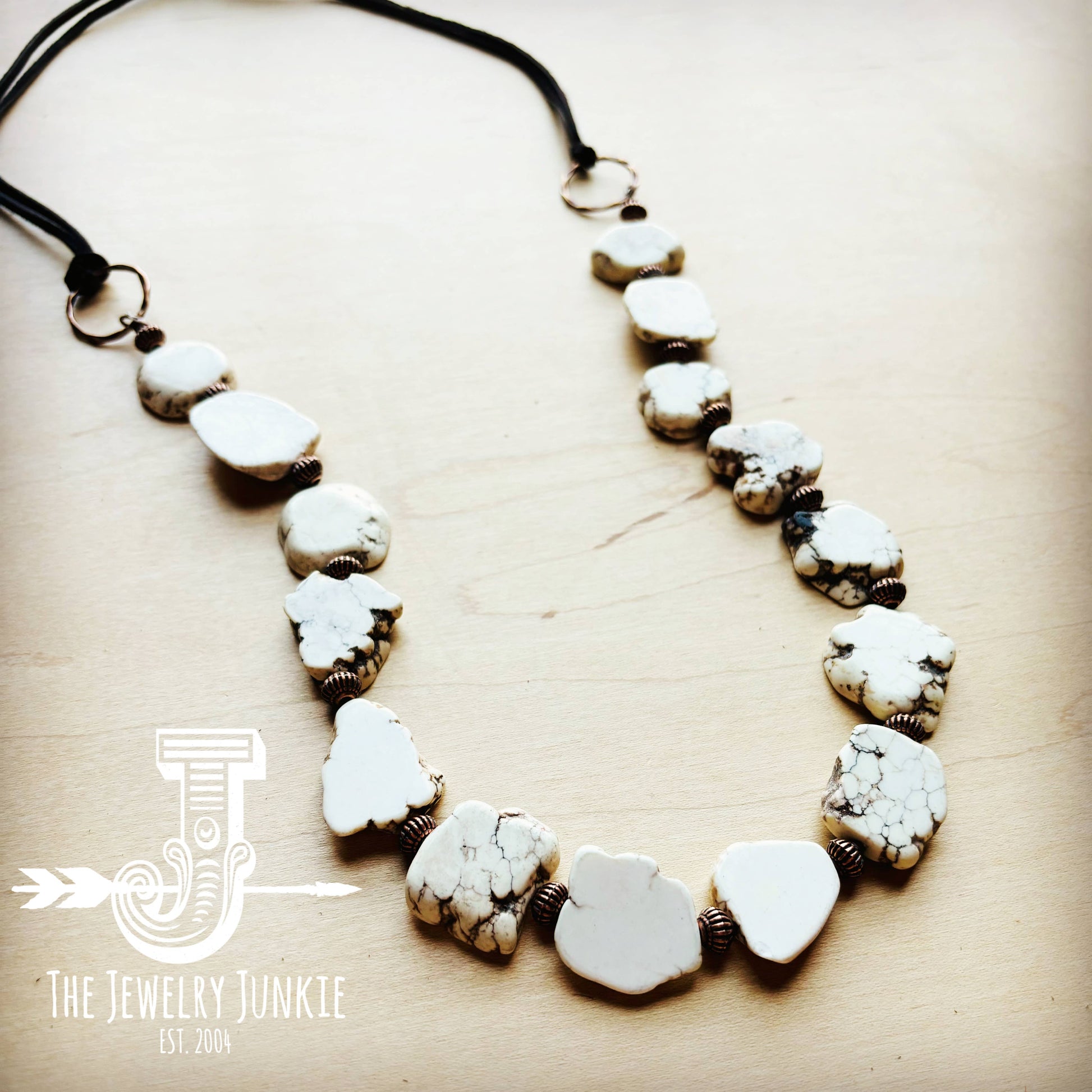 White Turquoise Slab Necklace with Leather Closure 228o