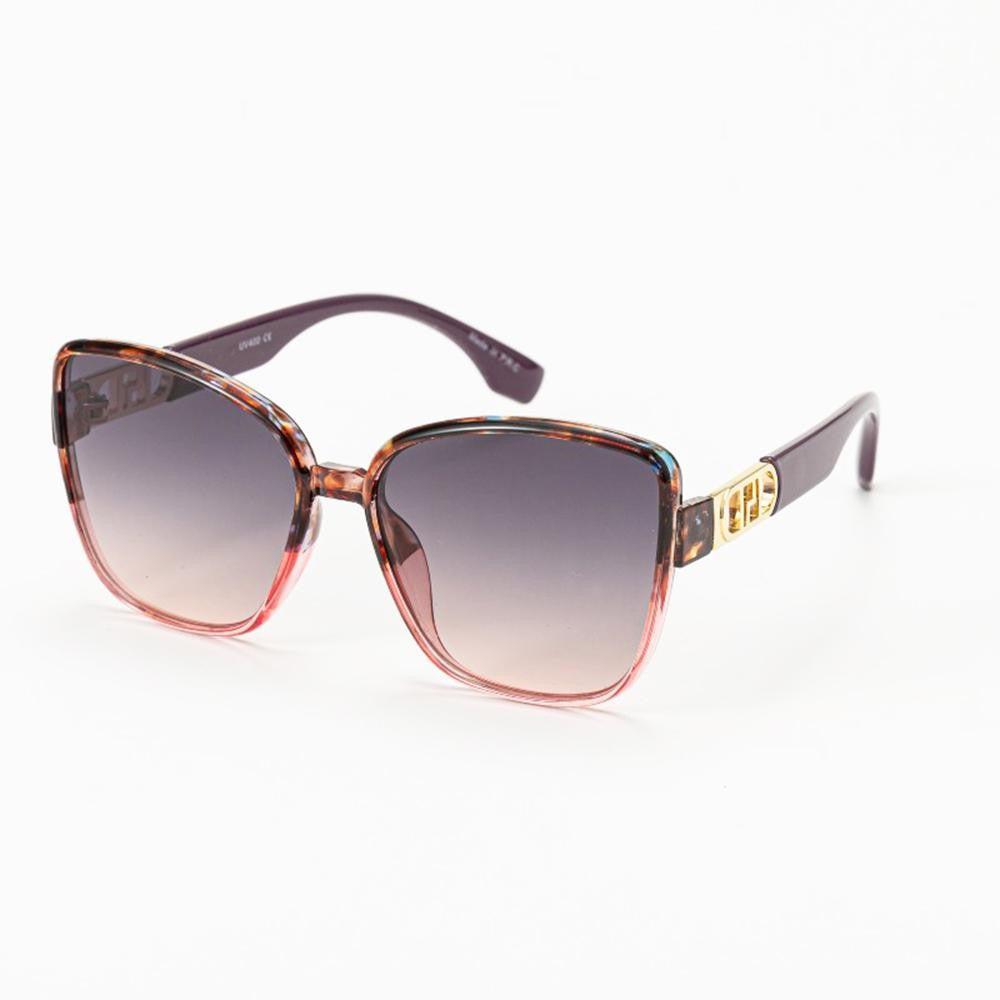 Oversized Square Cateye Sunglasses With Gold Tone Detail Ombre Purple to Pink