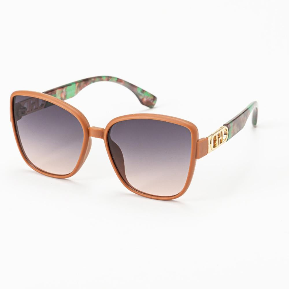 Oversized Square Cateye Sunglasses With Gold Tone Detail Blush Green Tortoise
