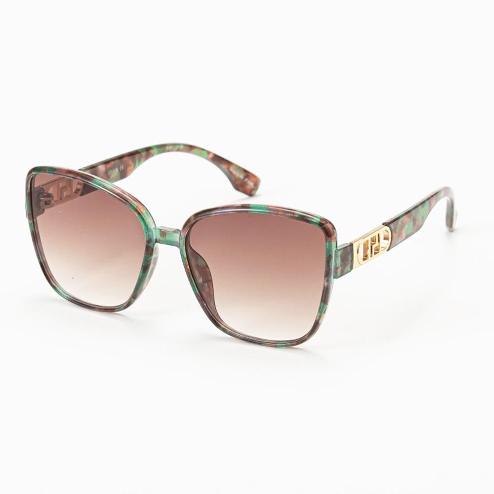 Oversized Square Cateye Sunglasses With Gold Tone Detail Dark Green Tortoise