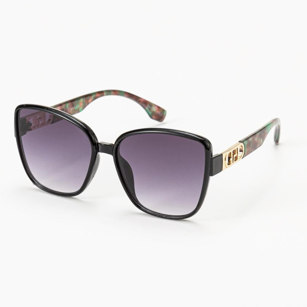 Oversized Square Cateye Sunglasses With Gold Tone Detail Black Green Tortoise