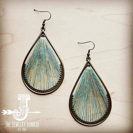 Large Woven Teardrop Earrings in Teal: Multi