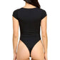 Square Neck Short Sleeve Bodysuit – Fitted Stretch Top: Black MIO WHOLESALE