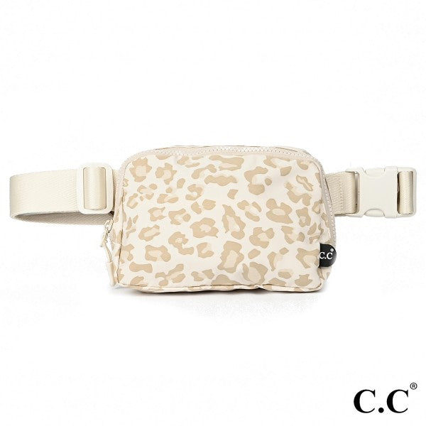 C.C Animal Print Cross Body Waterproof Mini Fanny Belt Sling Bag Beige