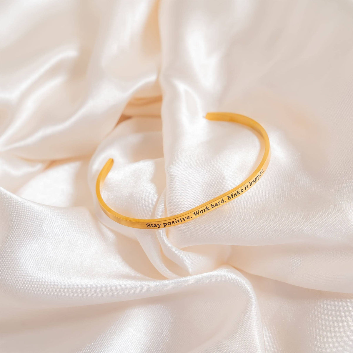 18K Gold PVD Stay Positive Work Hard Engraved Bracelet: Gold WJW