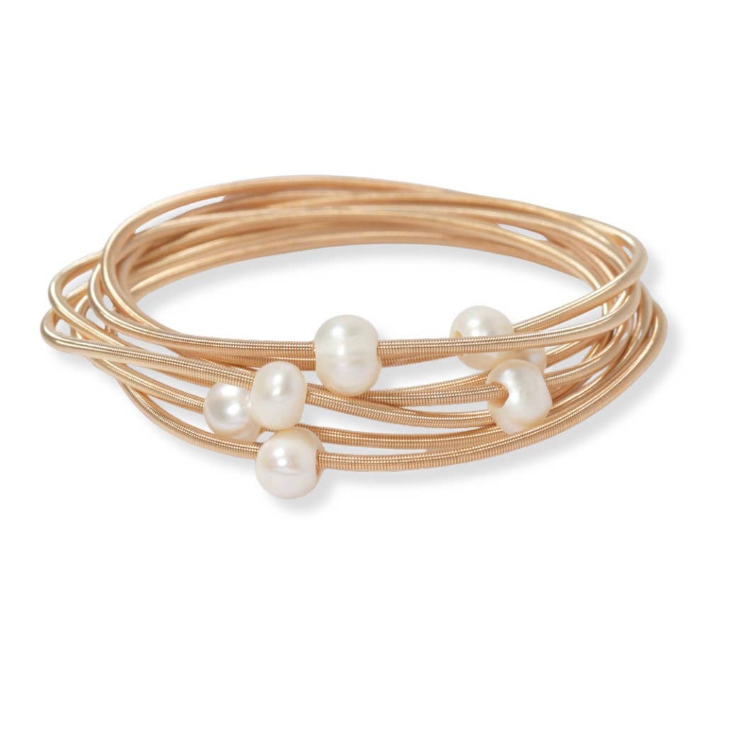 Freshwater pearl multi layered stretch bracelet: Silver / ONE SIZE