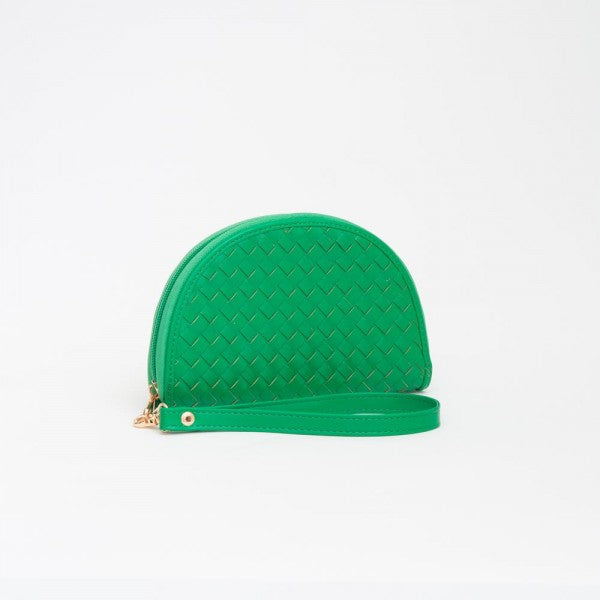 Green Vegan Woven Wedge Leather Wristlet Kelly Green