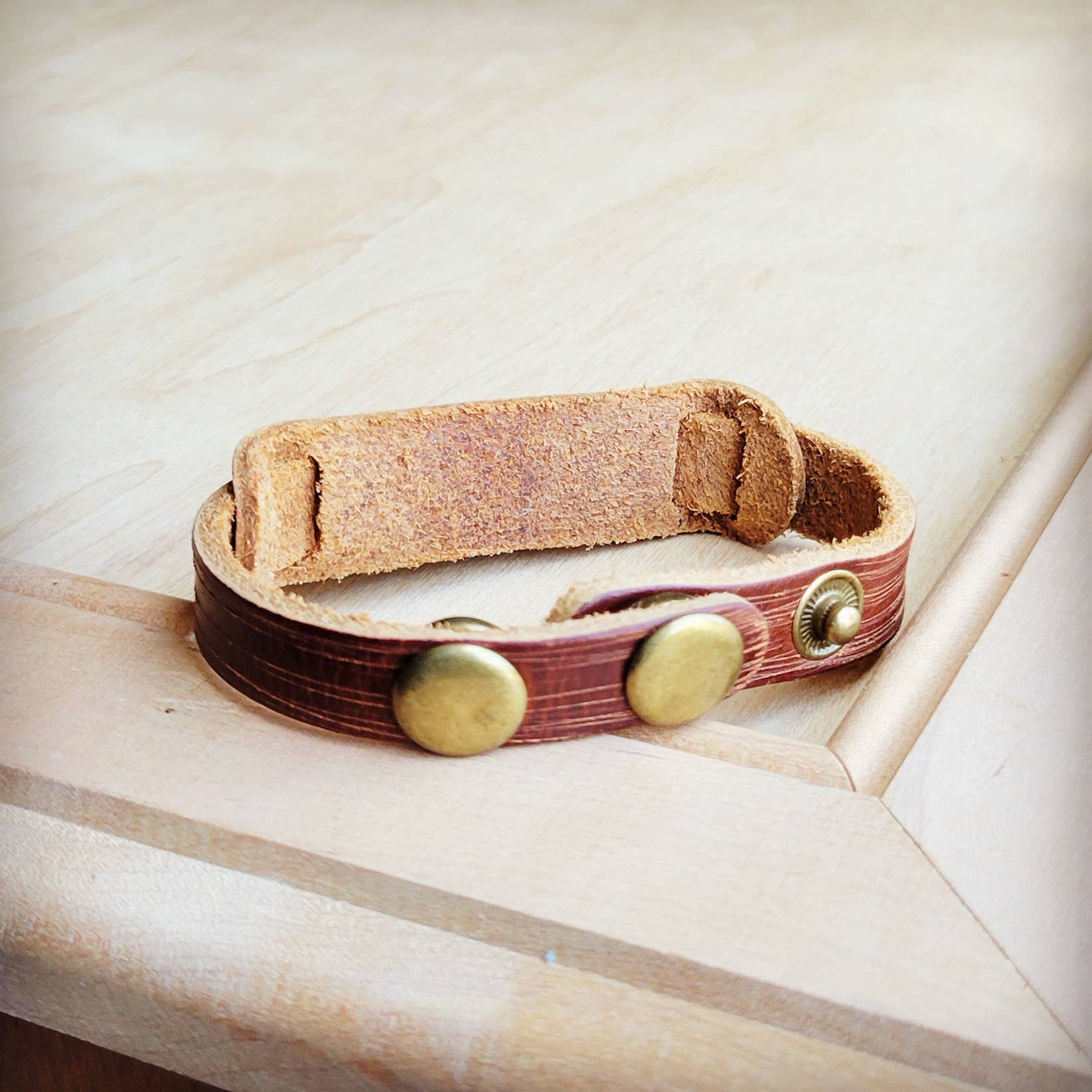 Genuine Leather Narrow Cuff with Turquoise Regalite Stones