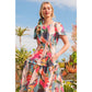Abstract Printed Smocked Maxi Dress: FUCHSIA