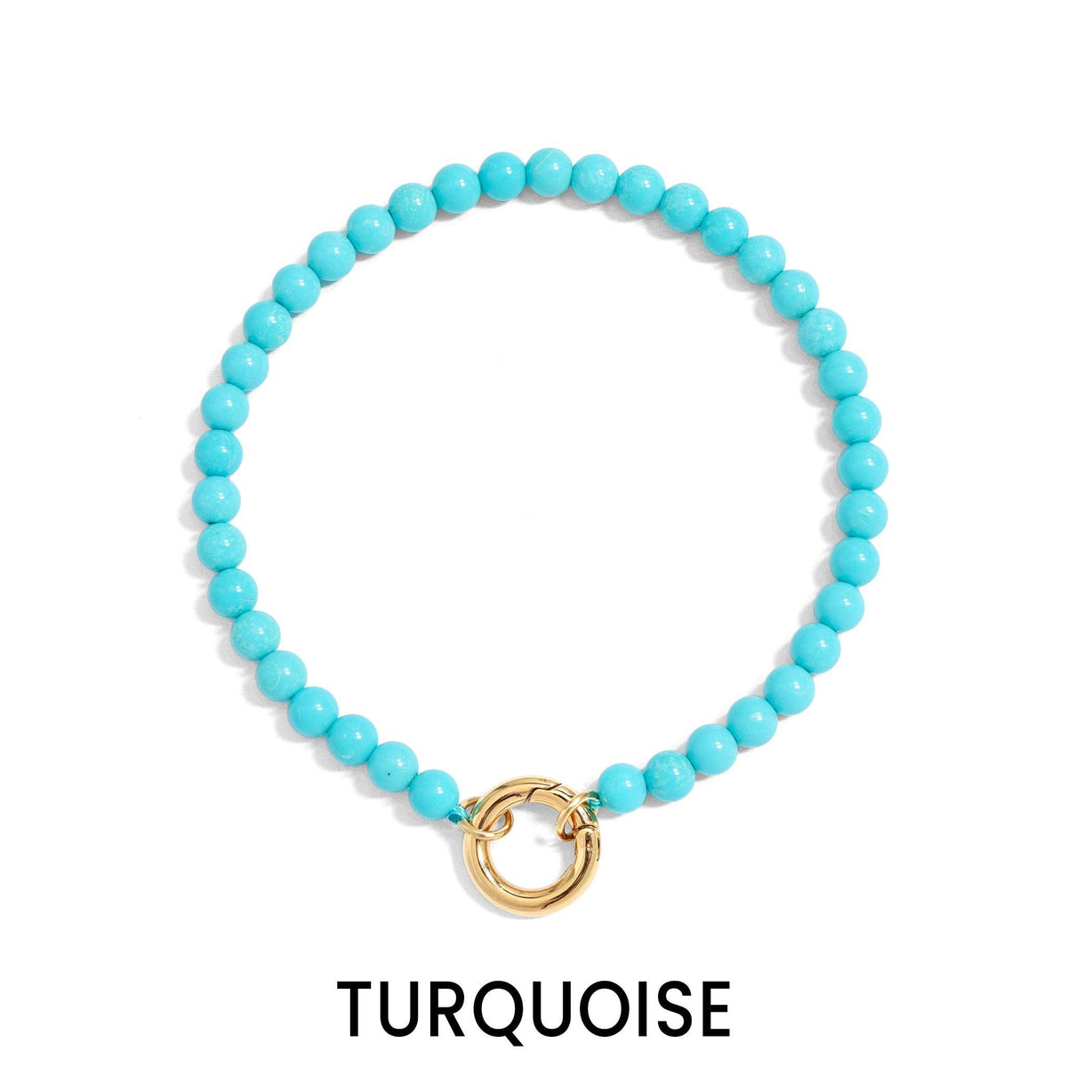 18K Gold PVD Stainless Steel Semi Precious Natural Stone Charm Keeper Bracelet: Gold / Turquoise WJW