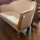 White Distressed Upholstered Settee