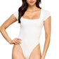 Square Neck Short Sleeve Bodysuit – Fitted Stretch Top: Black MIO WHOLESALE