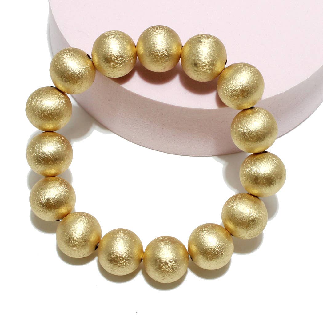 Lightweight Brass Textured Ball Stretch Bracelet: MAT SILVER / ONE SIZE