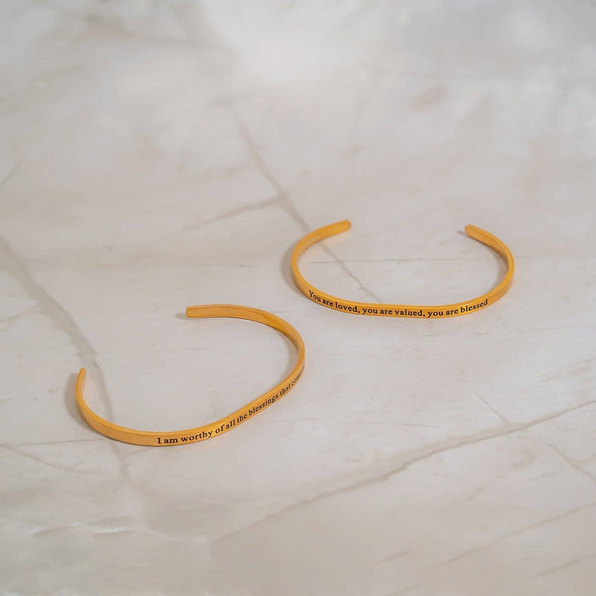 18K Gold PVD You are Loved Engraved Bangle Bracelet: Gold WJW