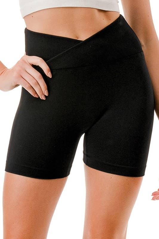 V-Waist Ribbed Shorts – High Waist Sculpt Fit: Black MIO WHOLESALE