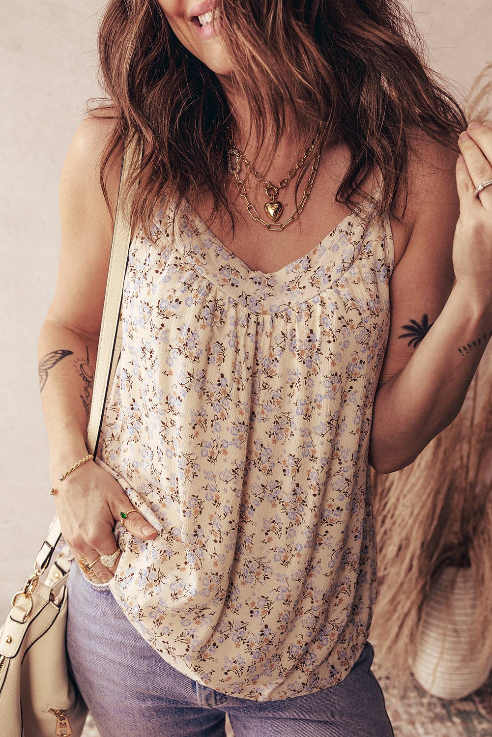 Spring 2026 Boho Floral Spaghetti Straps Tank Top: Apricot / M