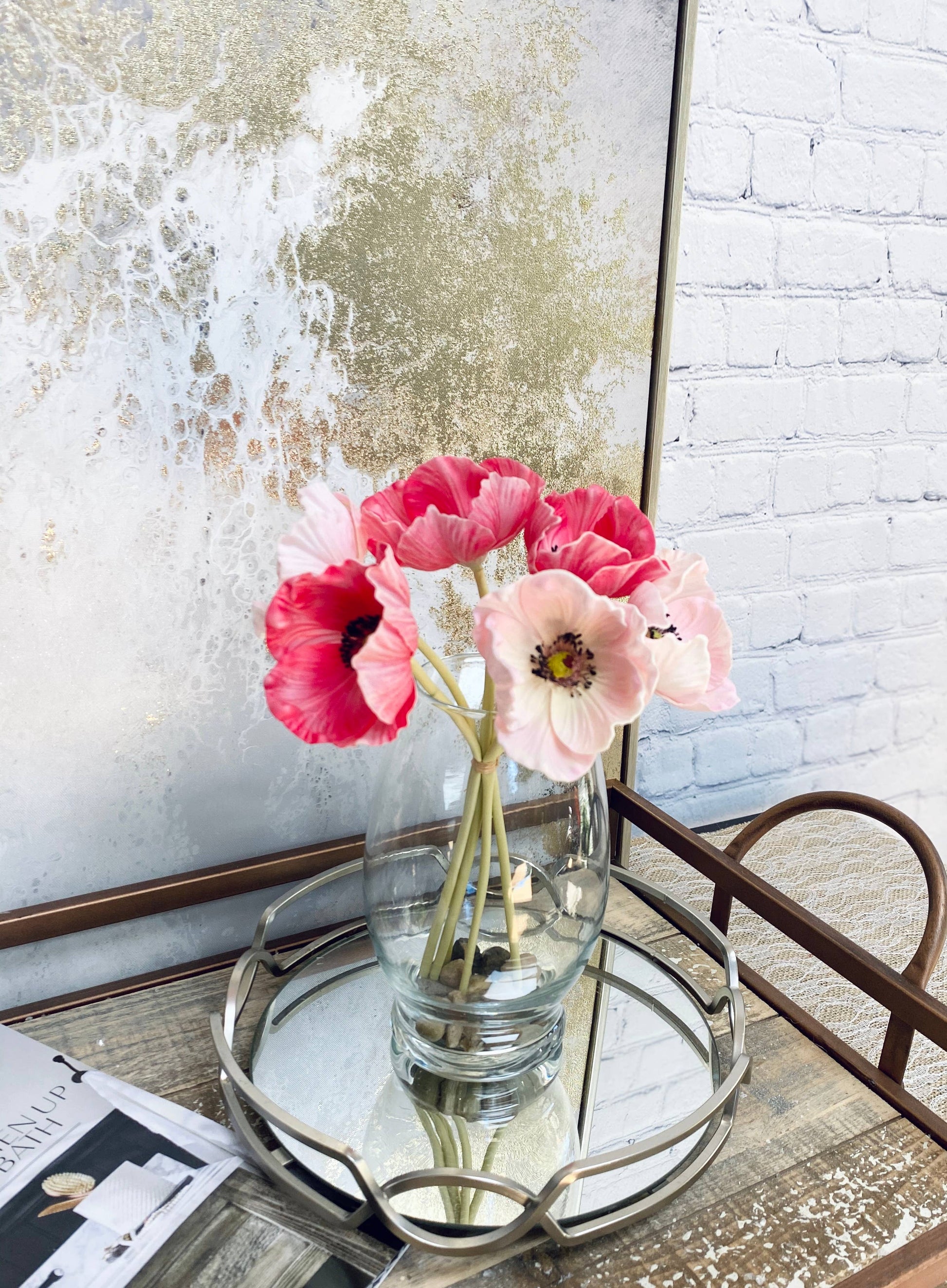 11" Real Touch Poppy-6 stems per bundle: Blush and Beauty Pink