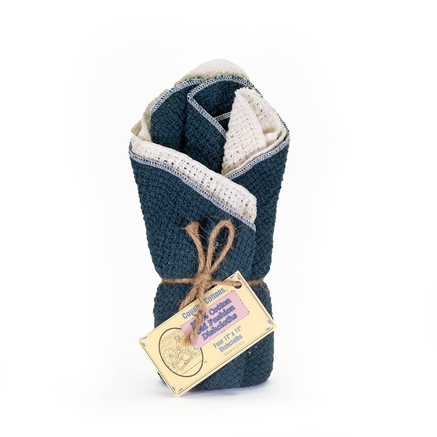 Cotton Dishcloths - Set of 4: Slate Blue/Natural