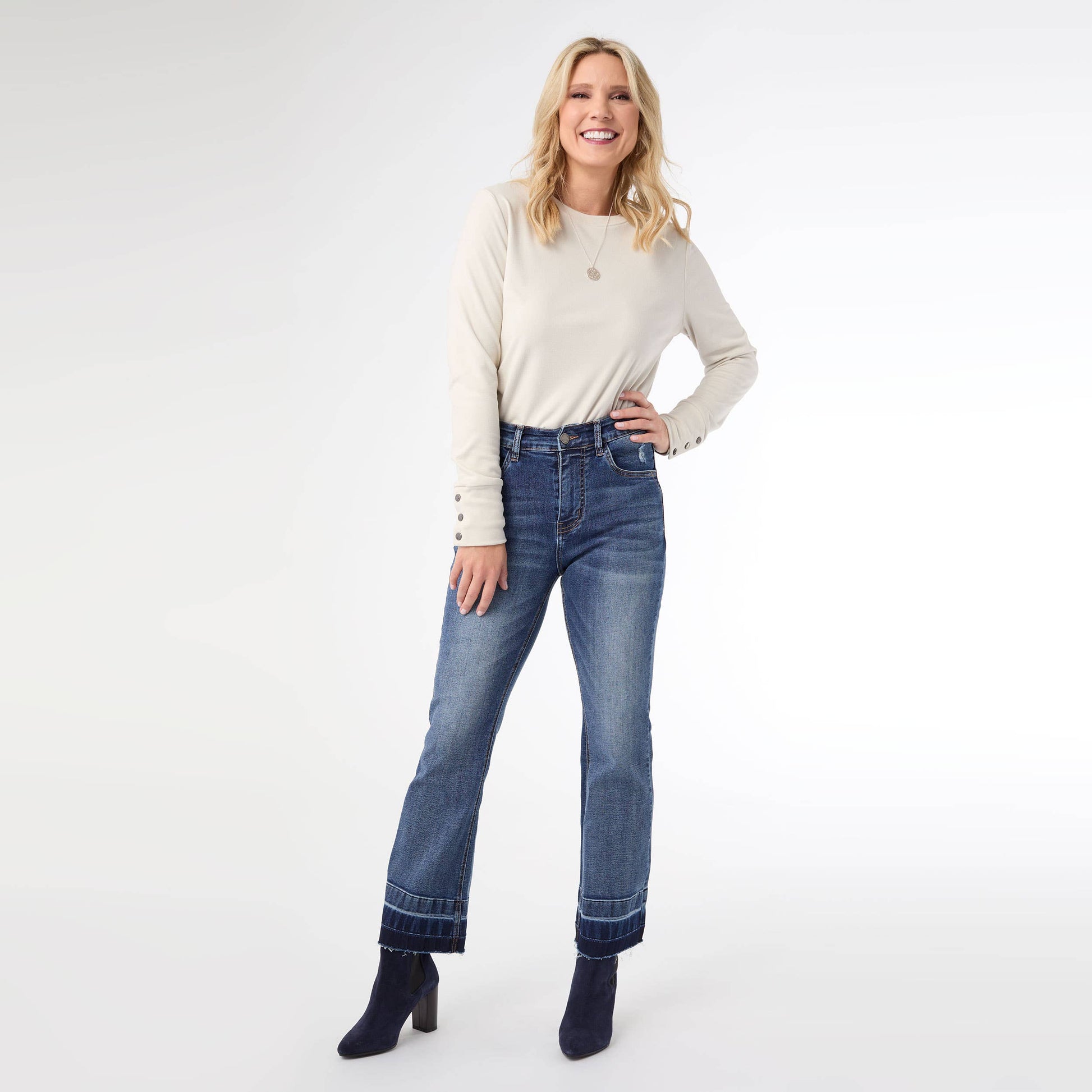 EverStretch Baby Bootcut Ankle with Contrast Bottom - Dark Denim