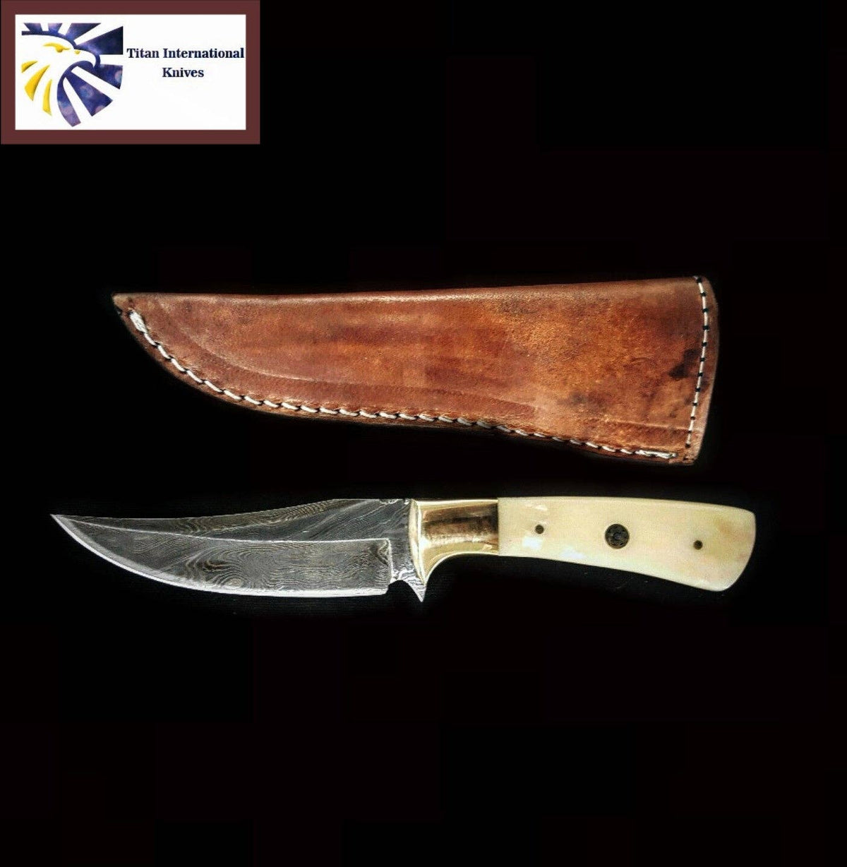 8" Perfect Hunting & Skinning Damascus Steel Fixed Blade Knife | Handmade 1095 4340 Carbon Mix Hand Pounded | Camel Bone Grip ideal for Outdoor Camping includes Sheath - The Mustard Seed Collection, The Seed