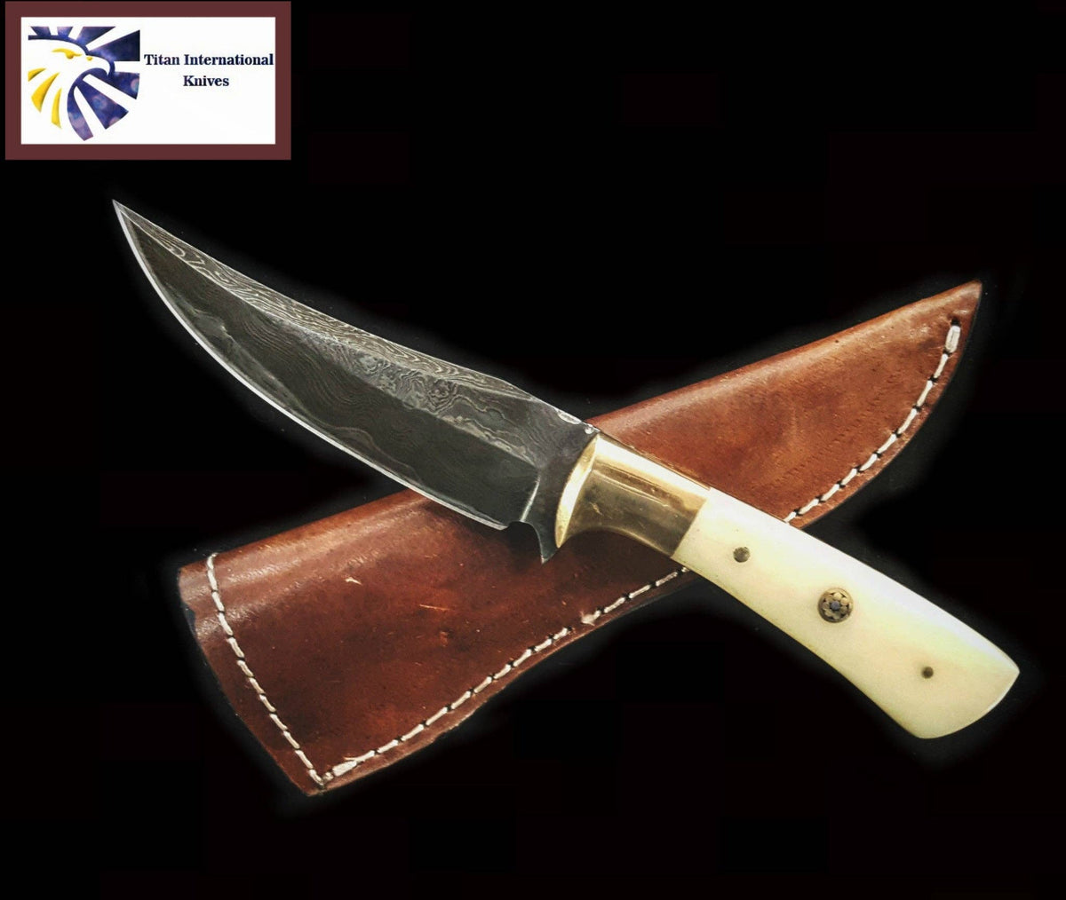8" Perfect Hunting & Skinning Damascus Steel Fixed Blade Knife | Handmade 1095 4340 Carbon Mix Hand Pounded | Camel Bone Grip ideal for Outdoor Camping includes Sheath - The Mustard Seed Collection, The Seed