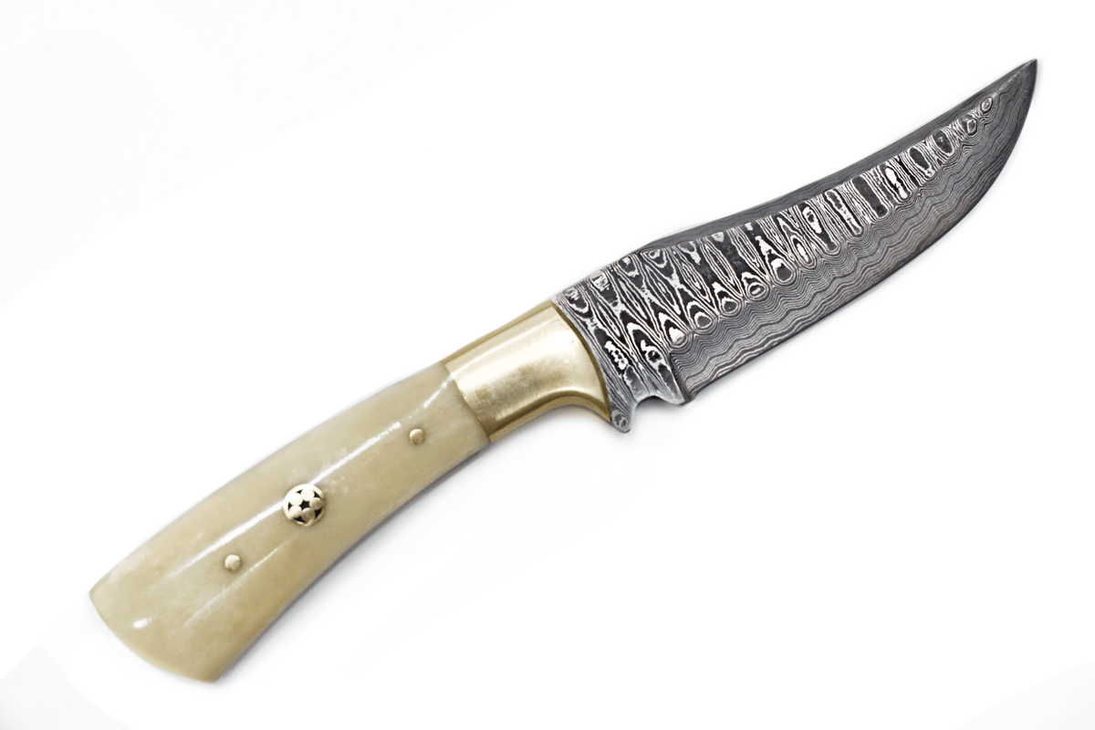 8" Perfect Hunting & Skinning Damascus Steel Fixed Blade Knife | Handmade 1095 4340 Carbon Mix Hand Pounded | Camel Bone Grip ideal for Outdoor Camping includes Sheath - The Mustard Seed Collection, The Seed