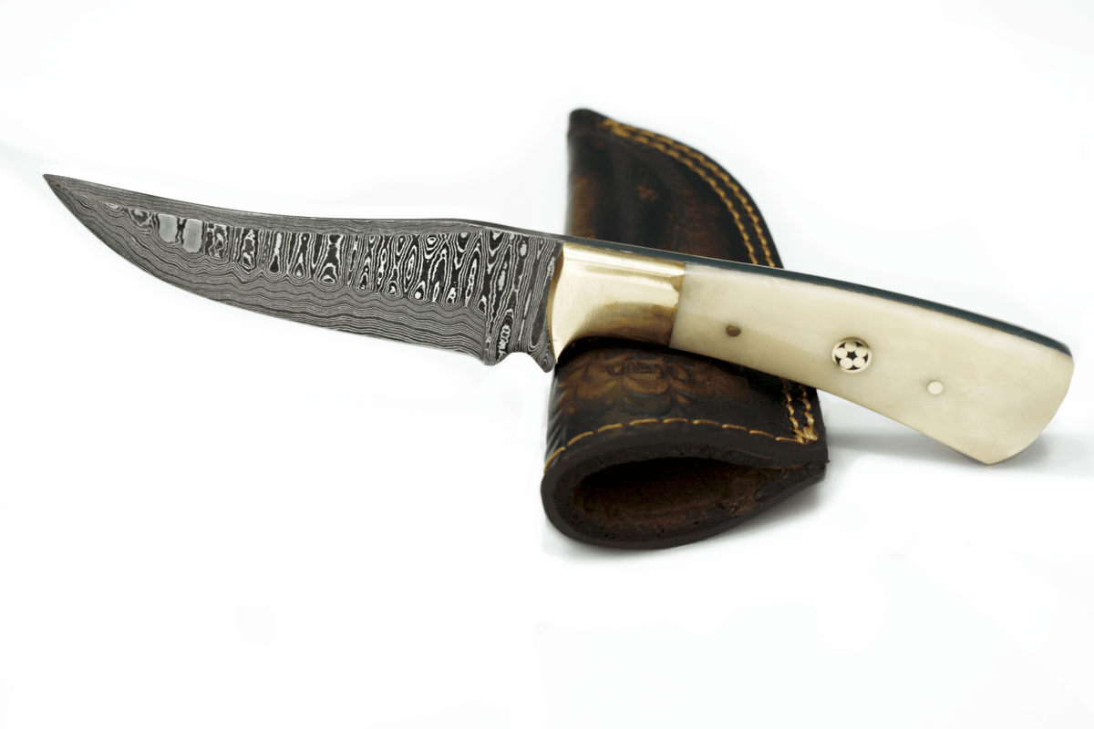 8" Perfect Hunting & Skinning Damascus Steel Fixed Blade Knife | Handmade 1095 4340 Carbon Mix Hand Pounded | Camel Bone Grip ideal for Outdoor Camping includes Sheath - The Mustard Seed Collection, The Seed
