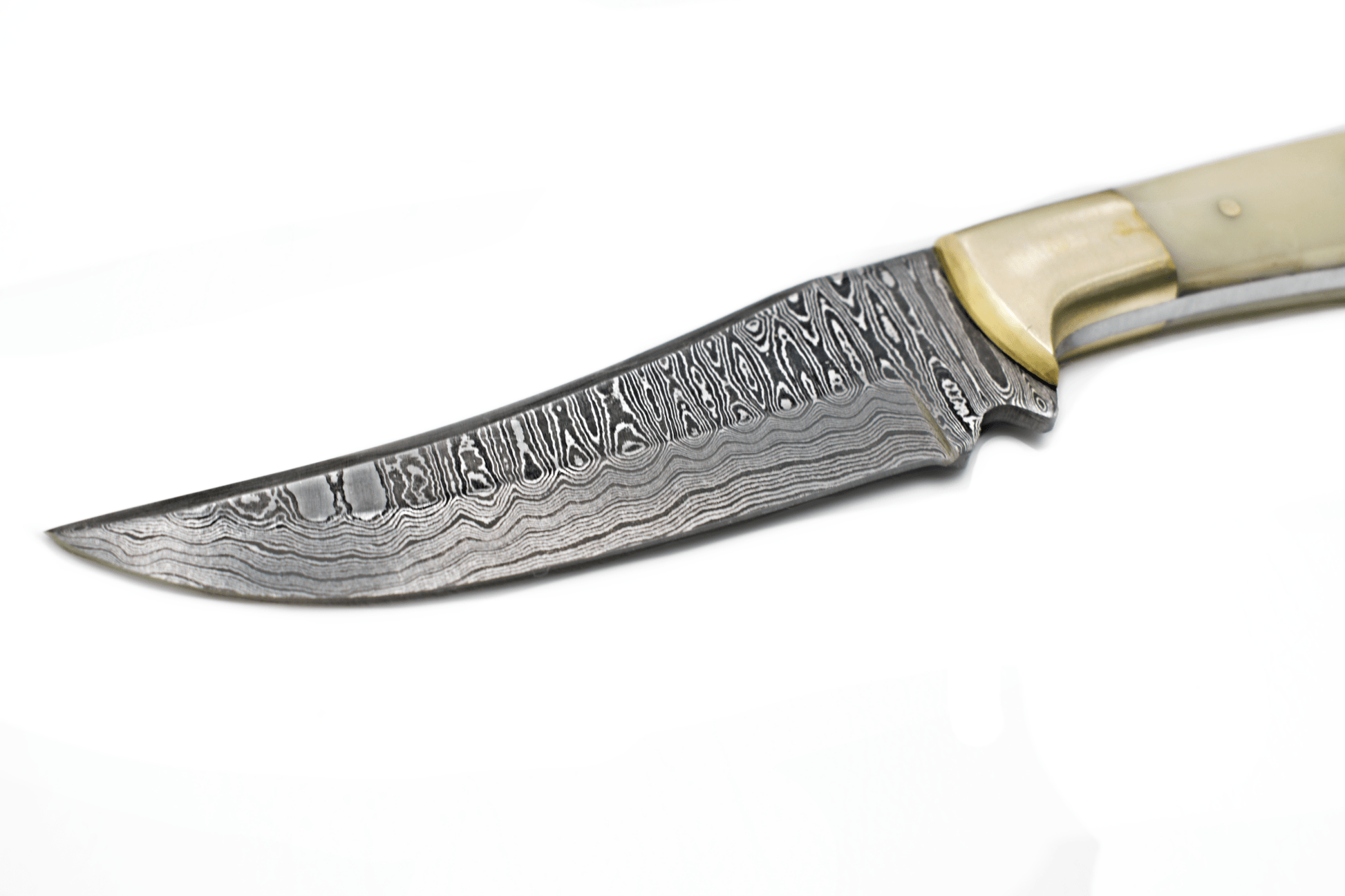 8" Handmade Damascus Steel Hunting & Skinning Knife with Camel Bone Handle, Carbon Steel Blade & Leather Sheath