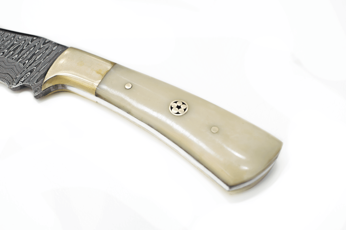 8" Perfect Hunting & Skinning Damascus Steel Fixed Blade Knife | Handmade 1095 4340 Carbon Mix Hand Pounded | Camel Bone Grip ideal for Outdoor Camping includes Sheath - The Mustard Seed Collection, The Seed