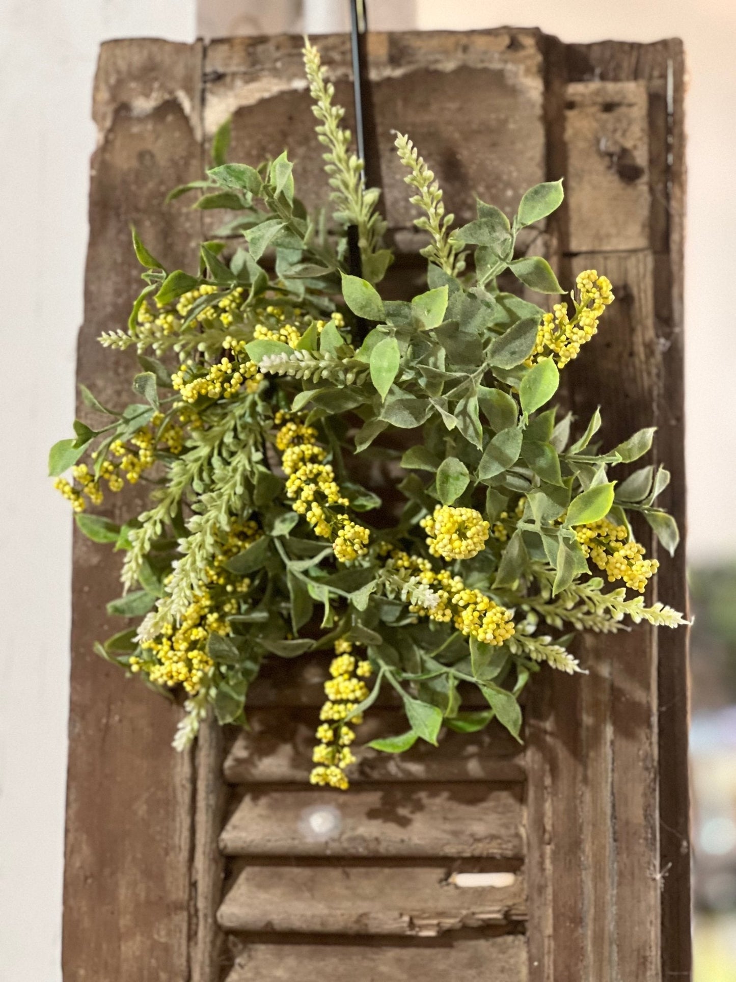 8" Yellow & Green Leaf Wreath / Candle Ring - The Mustard Seed Collection, The Seed
