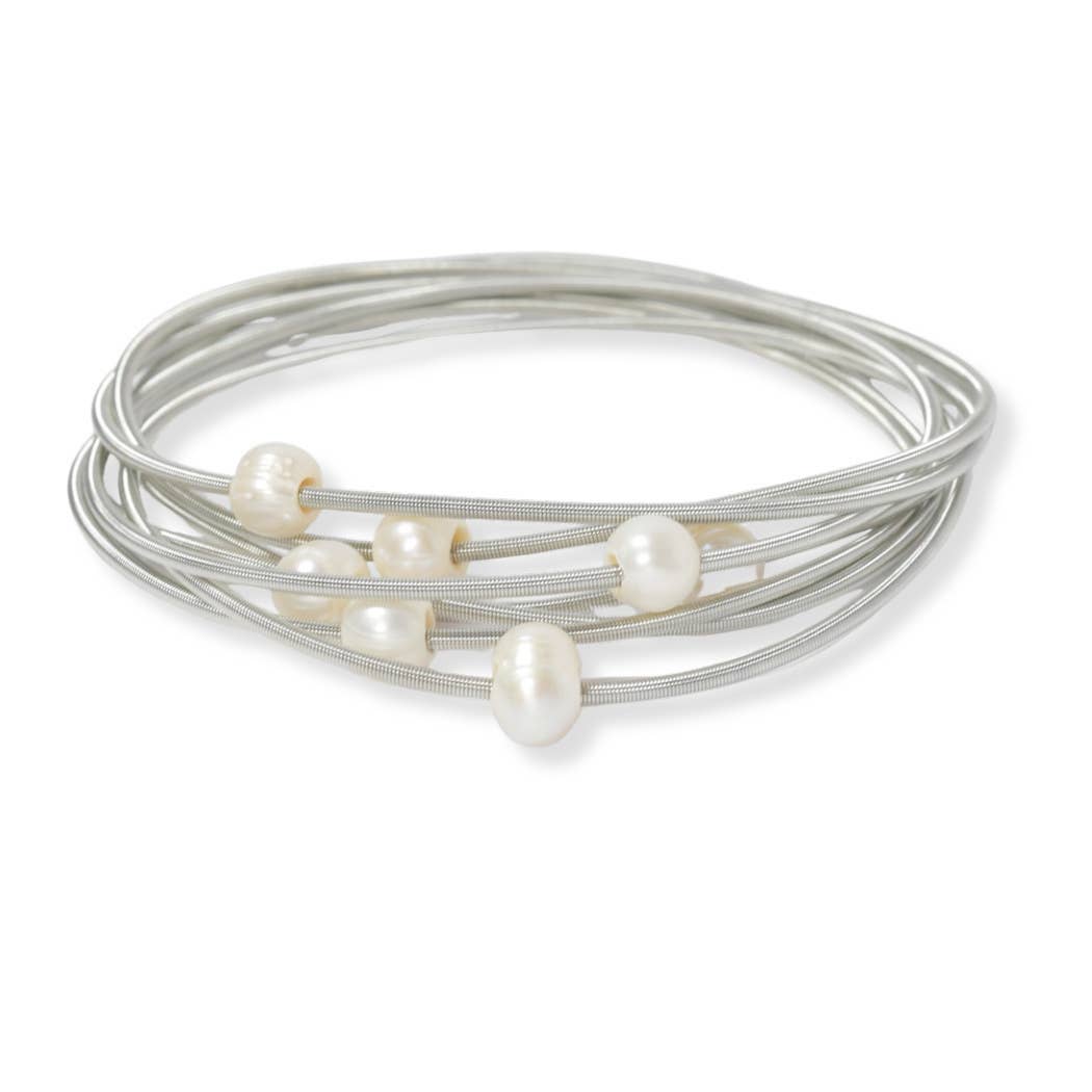 Freshwater pearl multi layered stretch bracelet: Silver / ONE SIZE