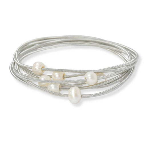 Freshwater pearl multi layered stretch bracelet: Silver / ONE SIZE