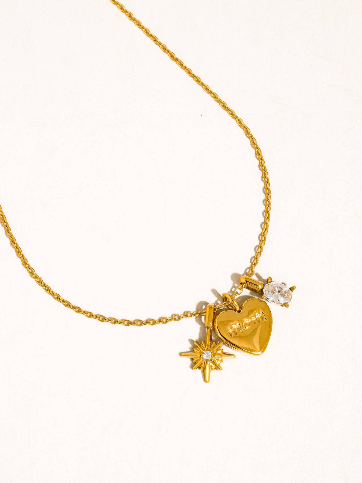 Gentilly 18K Gold Non-Tarnish Mom Heart Charm Necklace: Yellow Gold