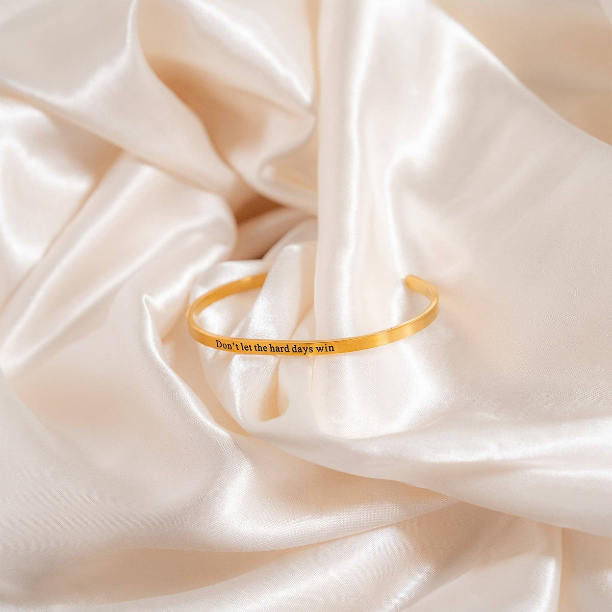 18K Gold PVD Dont let Hard Days Win Engraved Bangle Bracelet: Stainless WJW