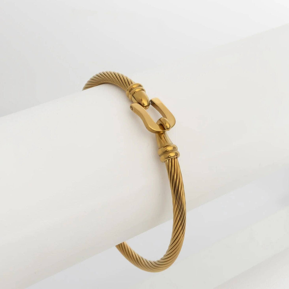 18K Gold PVD Stainless Steel Buckle Clasp Bangle Bracelet: Gold WJW
