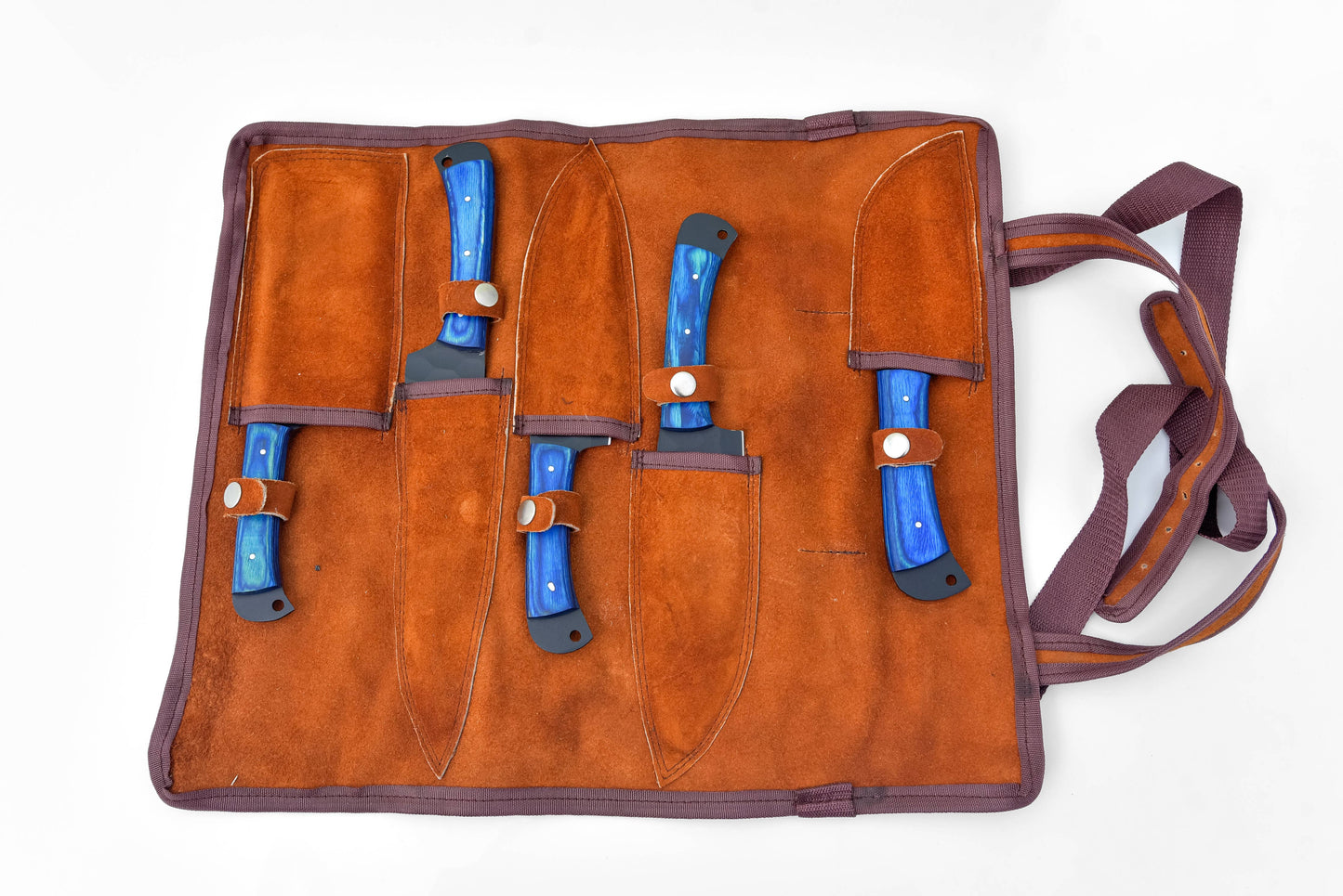 5-Piece Knife Set / With Leather carry Bag: Blue