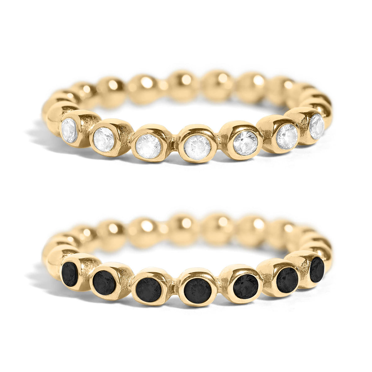 18k Gold PVD Coated Beaded Stainless Steel CZ Stacking Ring: Clear / 10 WJW