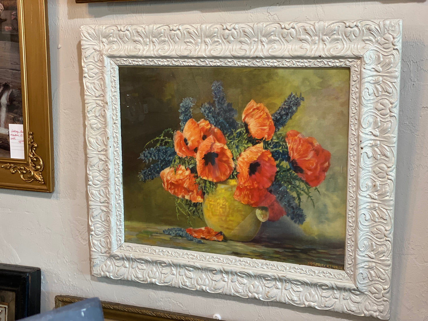 Shabby White Painted Vintage Floral Framed Print