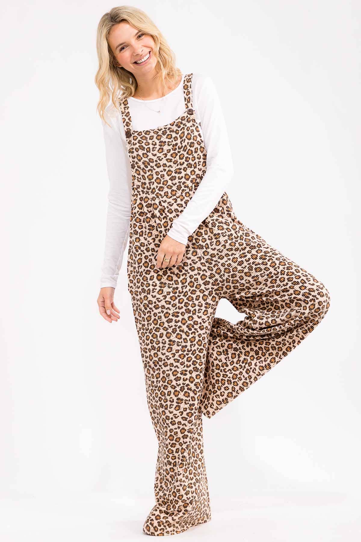 Leopard Print Wide Leg Overall Jumpsuit: As Shown