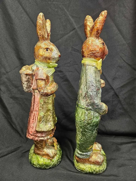 Pair of Large Vintage Foiled Bunny Decor - Easter
