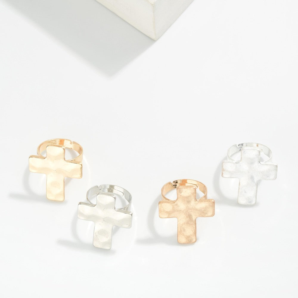 Hammered Metal Cross Ring