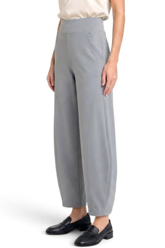 Stretch Scuba – Relaxed Barrel Leg Pants: Light Grey MIO WHOLESALE
