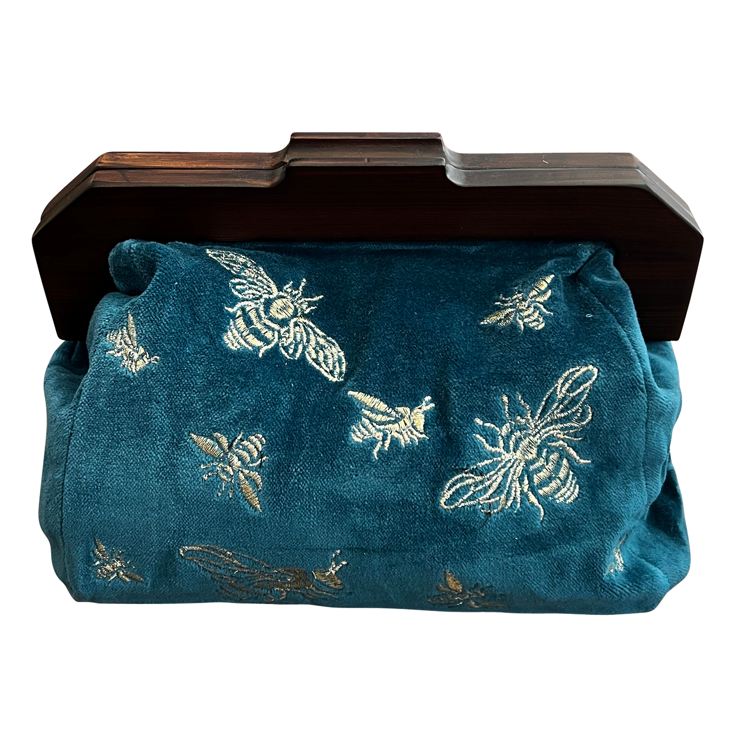 Bees on Royal Blue Pure Cotton Velvet Clutch Bag