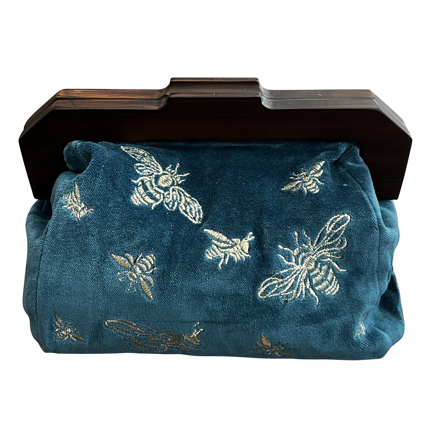 Bees on Royal Blue Pure Cotton Velvet Clutch Bag