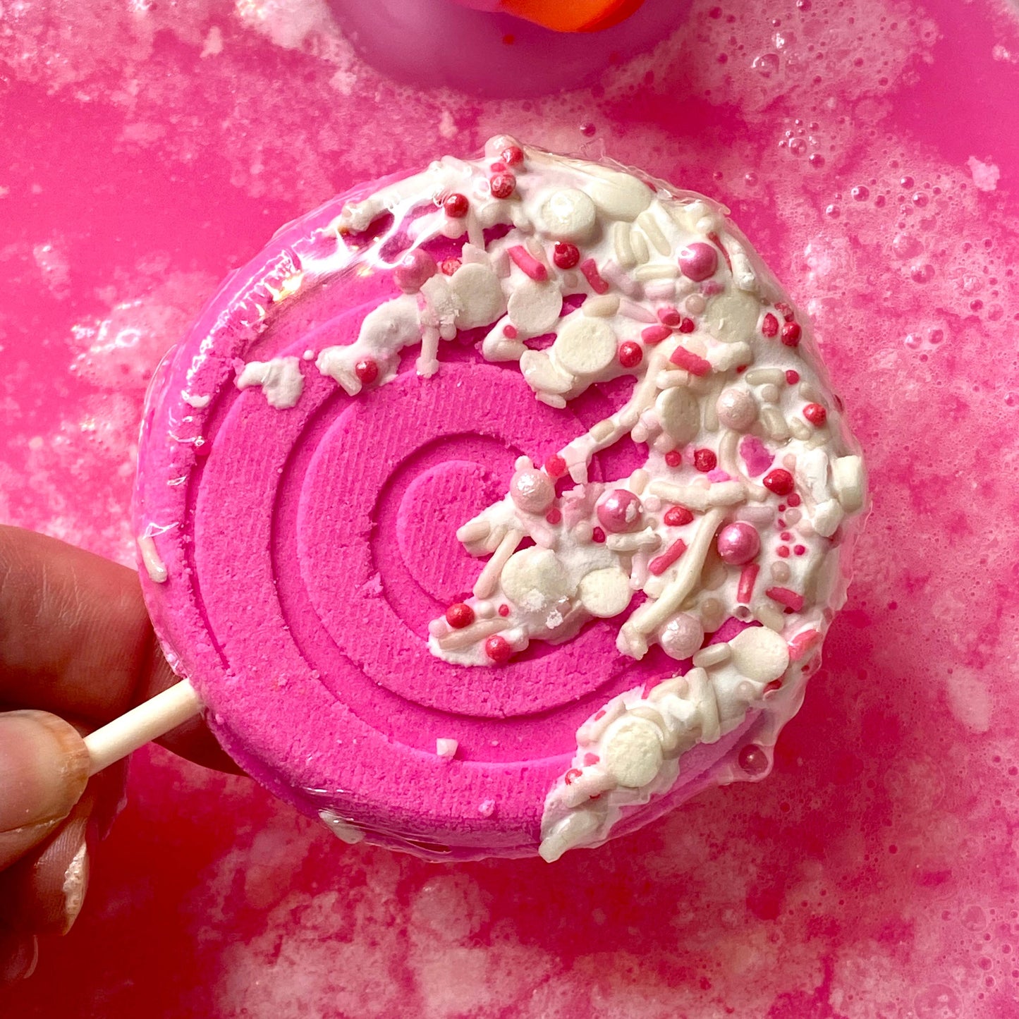 Lollipop Bath Bomb - Pink: Pink and White