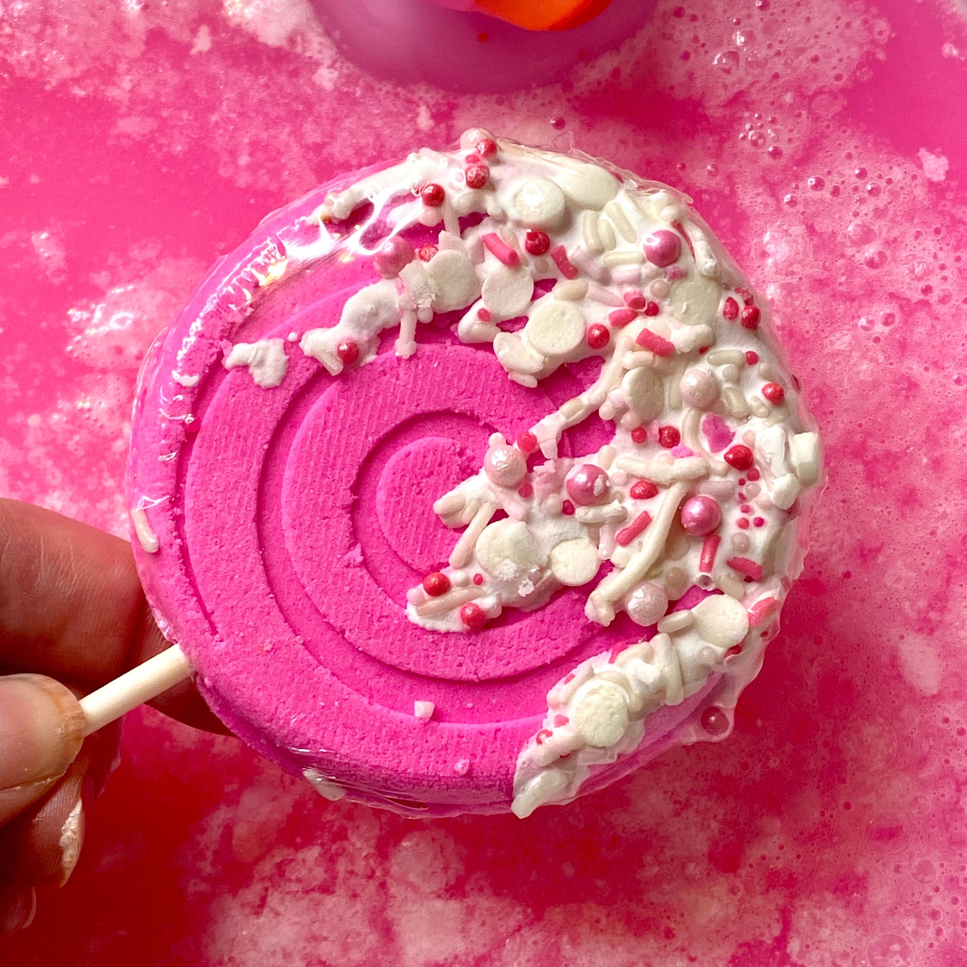 Lollipop Bath Bomb - Pink: Pink and White