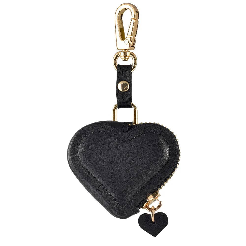 Heart Leather Bag Charm for Airtag®: Black Posh Tech