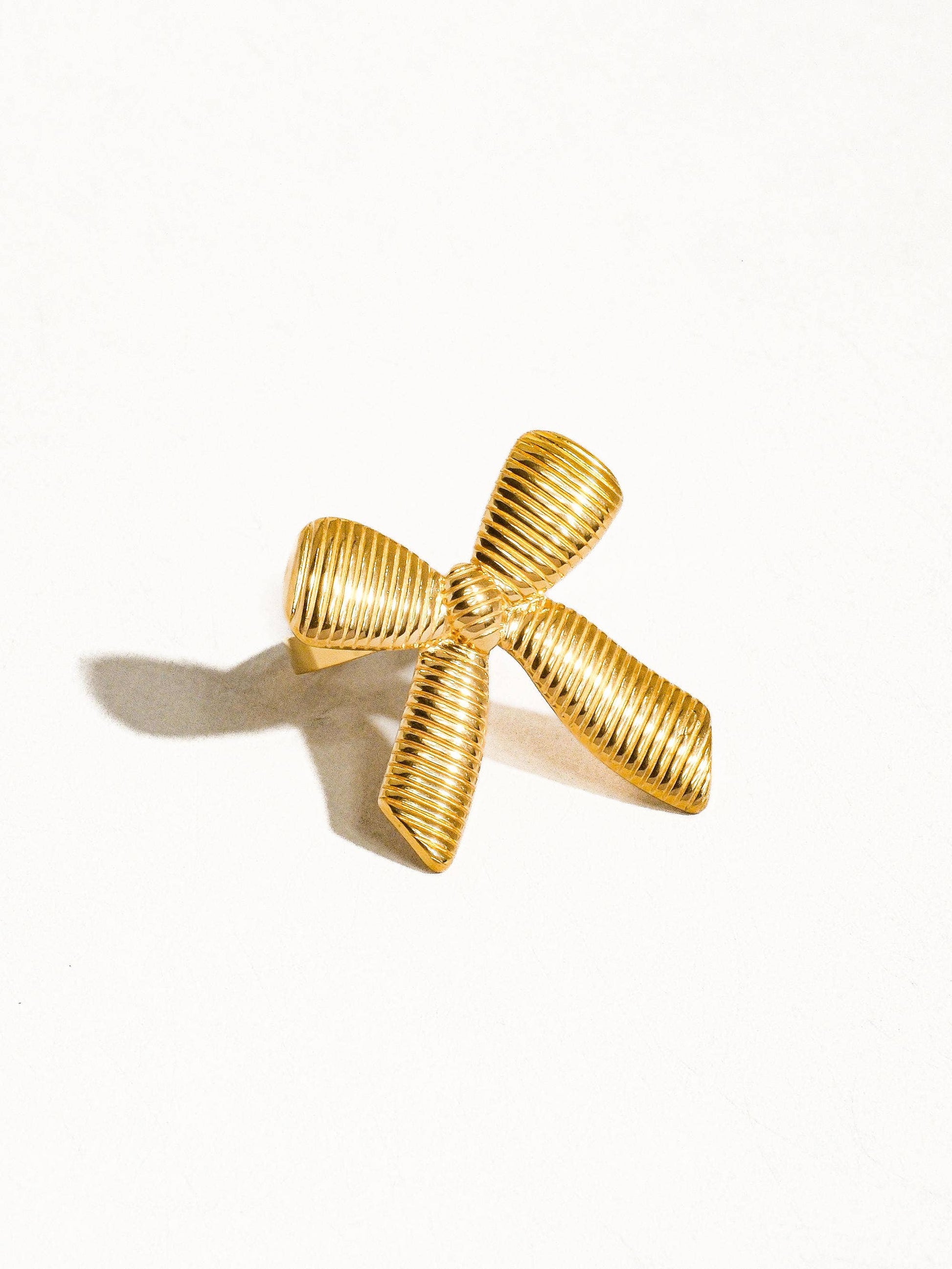 Lillian 18K Gold Non-Tarnish Bow Stud & Ring: Yellow Gold / Ring